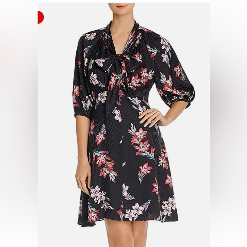 REBECCA TAYLOR NOHA FLORAL JACQUARD SILK BLEND BLACK PINK DRESS GREAT COND 6